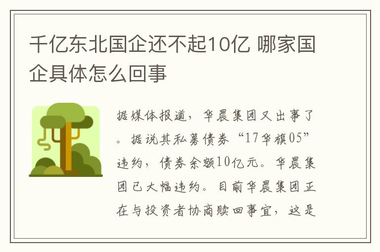 千億東北國企還不起10億 哪家國企具體怎么回事