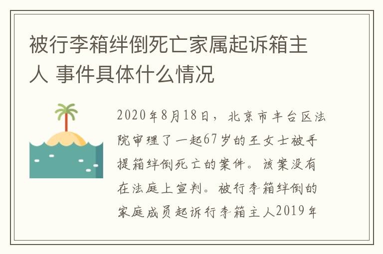 被行李箱絆倒死亡家屬起訴箱主人 事件具體什么情況