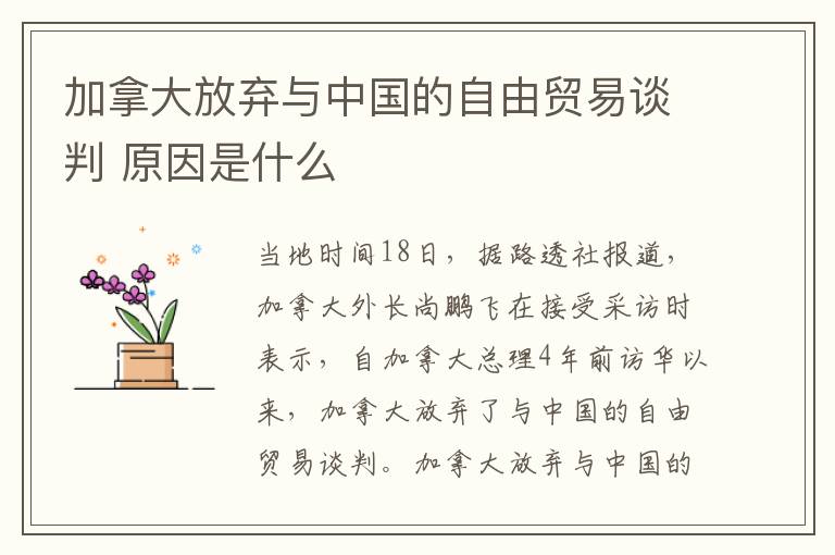 加拿大放棄與中國的自由貿易談判 原因是什么