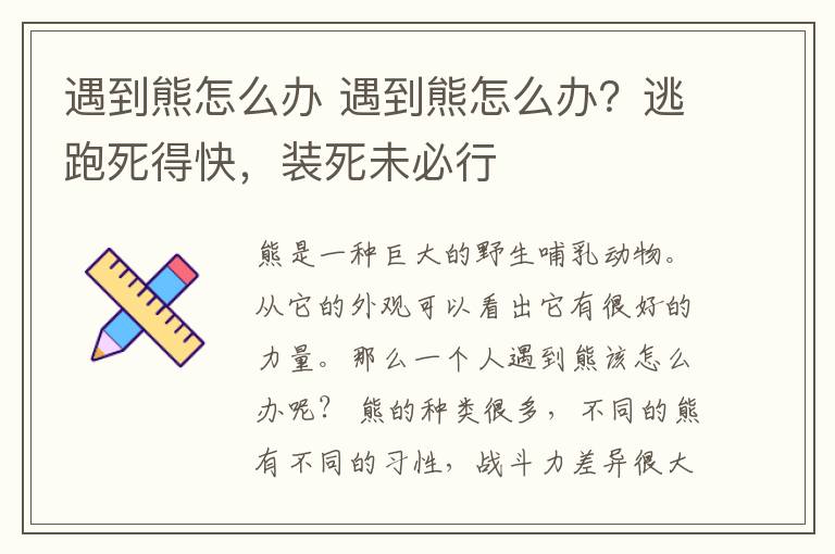 遇到熊怎么辦 遇到熊怎么辦？逃跑死得快，裝死未必行