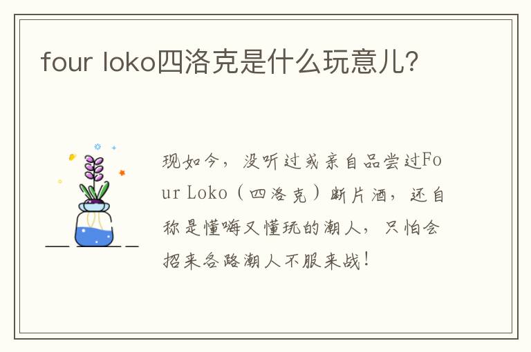 four loko四洛克是什么玩意兒？