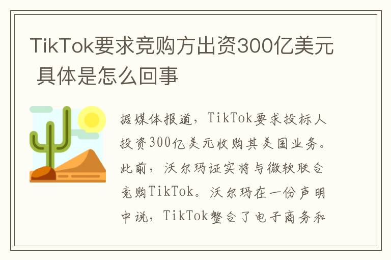 TikTok要求競(jìng)購方出資300億美元 具體是怎么回事