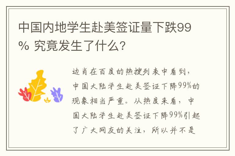 中國內(nèi)地學生赴美簽證量下跌99% 究竟發(fā)生了什么?