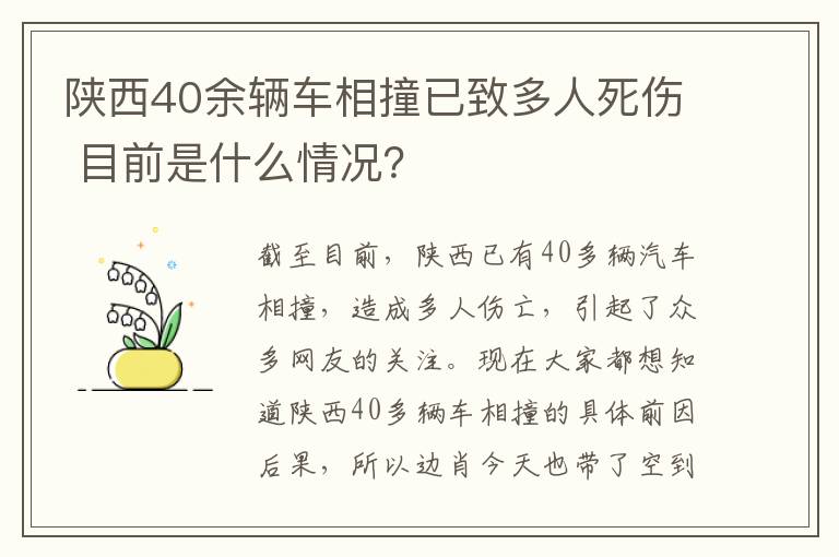 陜西40余輛車相撞已致多人死傷 目前是什么情況？