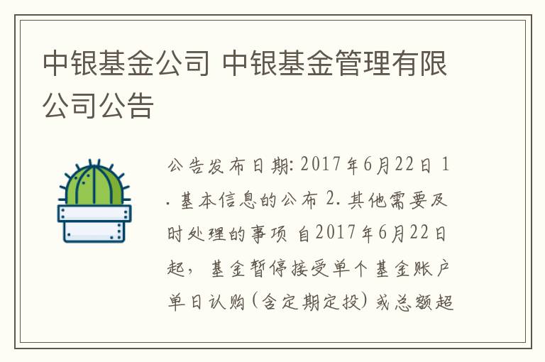 中銀基金公司 中銀基金管理有限公司公告