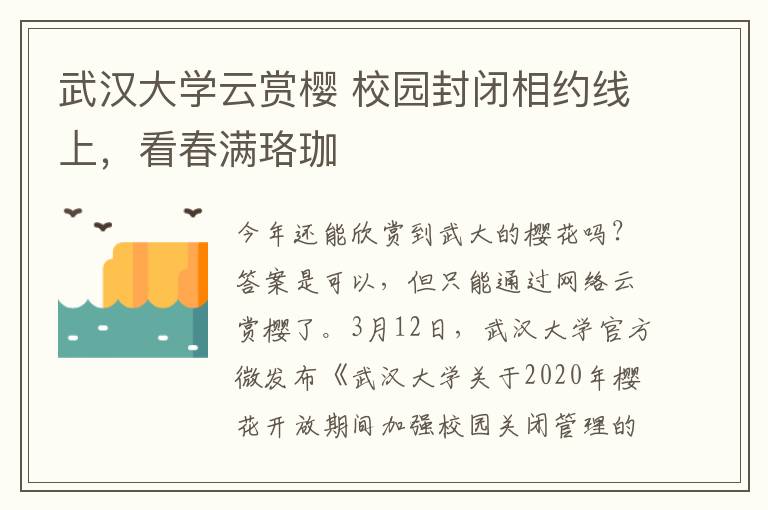 武漢大學(xué)云賞櫻 校園封閉相約線上，看春滿珞珈