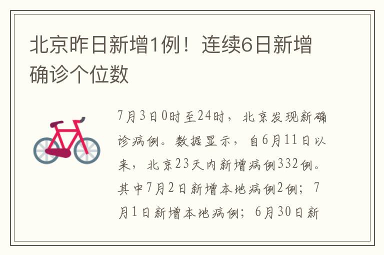 北京昨日新增1例！連續(xù)6日新增確診個(gè)位數(shù)