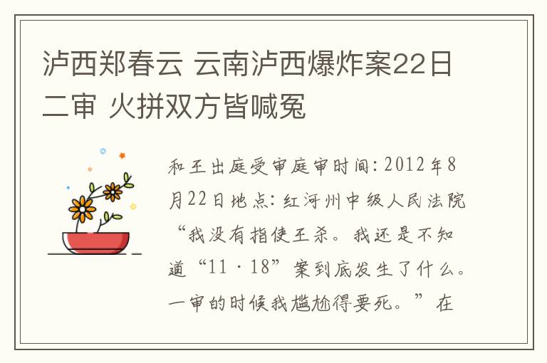 瀘西鄭春云 云南瀘西爆炸案22日二審 火拼雙方皆喊冤