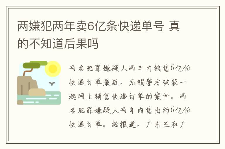 兩嫌犯兩年賣6億條快遞單號 真的不知道后果嗎