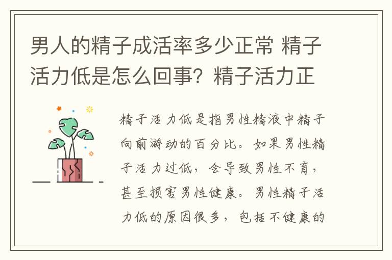 男人的精子成活率多少正常 精子活力低是怎么回事？精子活力正常值是多少？