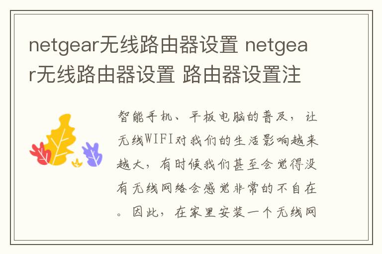 netgear無線路由器設(shè)置 netgear無線路由器設(shè)置 路由器設(shè)置注意事項(xiàng)