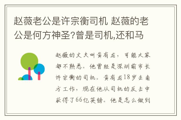 趙薇老公是許宗衡司機(jī) 趙薇的老公是何方神圣?曾是司機(jī),還和馬云是鐵哥們?