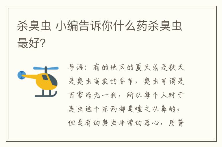 殺臭蟲 小編告訴你什么藥殺臭蟲最好？