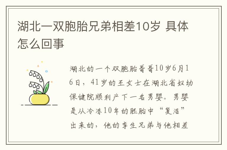 湖北一雙胞胎兄弟相差10歲 具體怎么回事