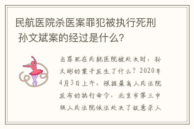 民航醫(yī)院殺醫(yī)案罪犯被執(zhí)行死刑 孫文斌案的經過是什么？