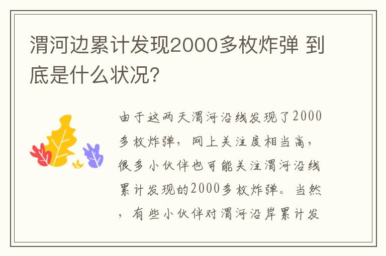 渭河邊累計發(fā)現(xiàn)2000多枚炸彈 到底是什么狀況？