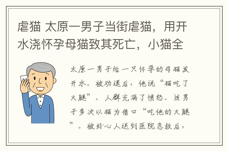 虐貓 太原一男子當(dāng)街虐貓，用開水澆懷孕母貓致其死亡，小貓全部胎死腹中