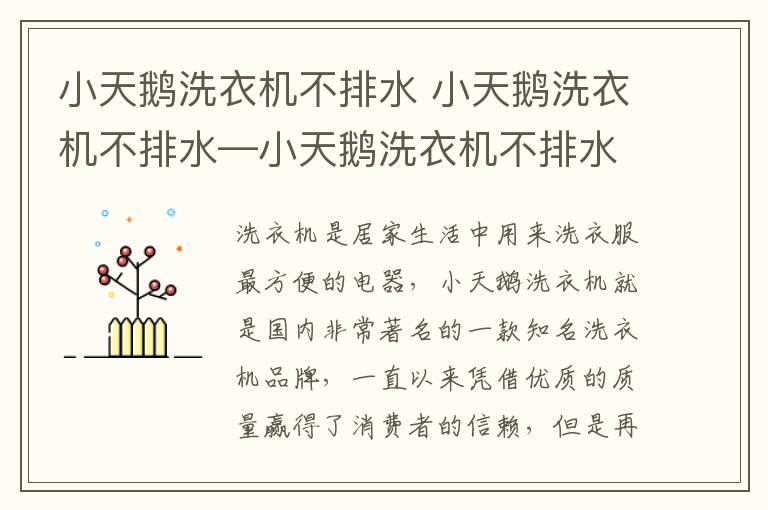 小天鵝洗衣機(jī)不排水 小天鵝洗衣機(jī)不排水—小天鵝洗衣機(jī)不排水的故障要怎么解決