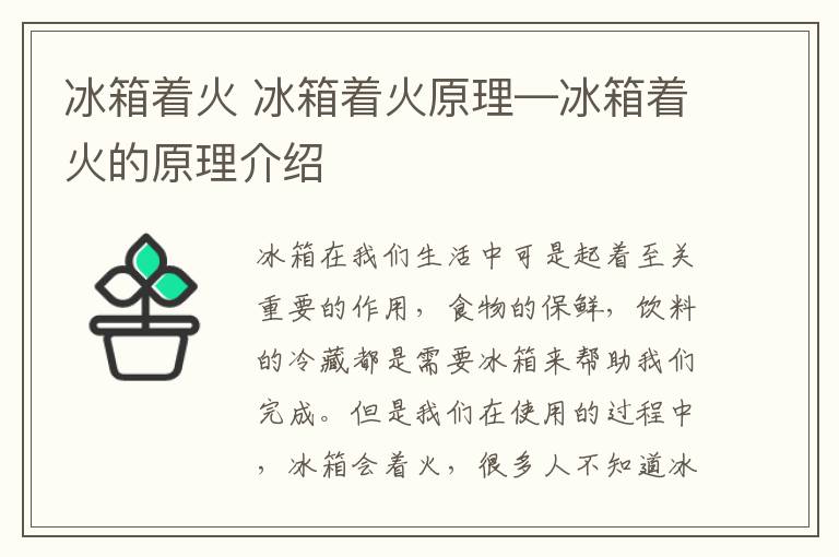 冰箱著火 冰箱著火原理—冰箱著火的原理介紹