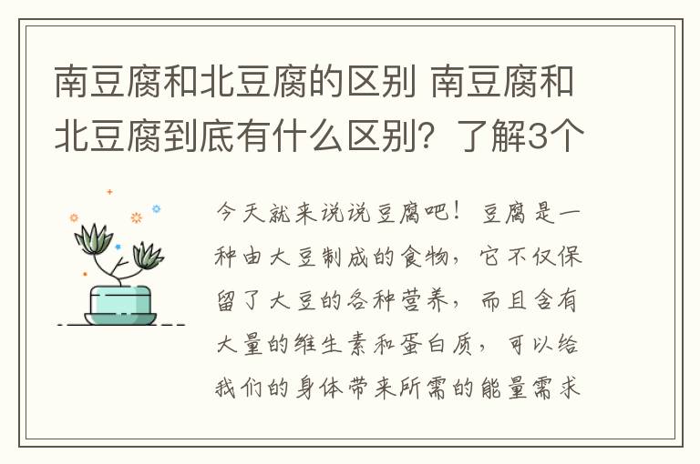 南豆腐和北豆腐的區(qū)別 南豆腐和北豆腐到底有什么區(qū)別？了解3個小技巧，用對菜譜做對菜