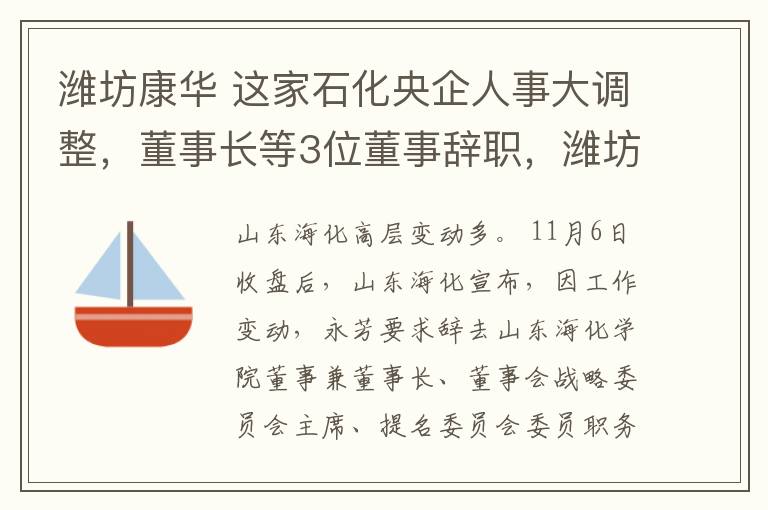 濰坊康華 這家石化央企人事大調(diào)整，董事長等3位董事辭職，濰坊國資接盤