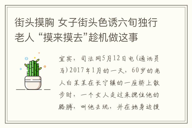 街頭摸胸 女子街頭色誘六旬獨行老人 “摸來摸去”趁機(jī)做這事