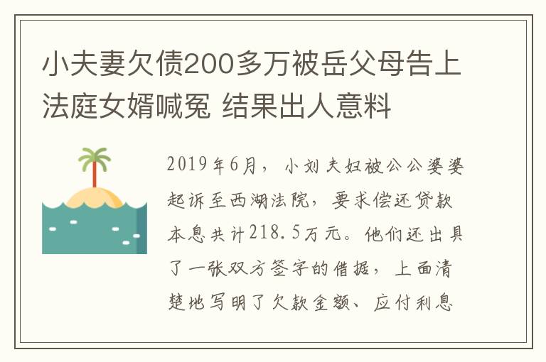 小夫妻欠債200多萬被岳父母告上法庭女婿喊冤 結(jié)果出人意料