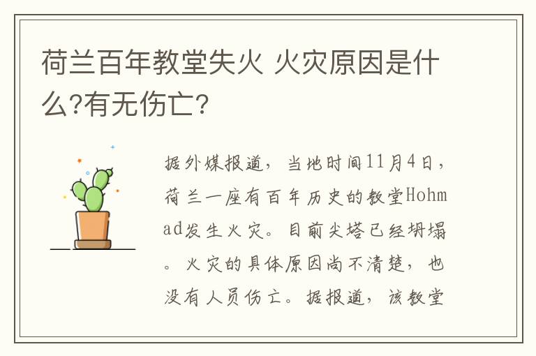 荷蘭百年教堂失火 火災原因是什么?有無傷亡?