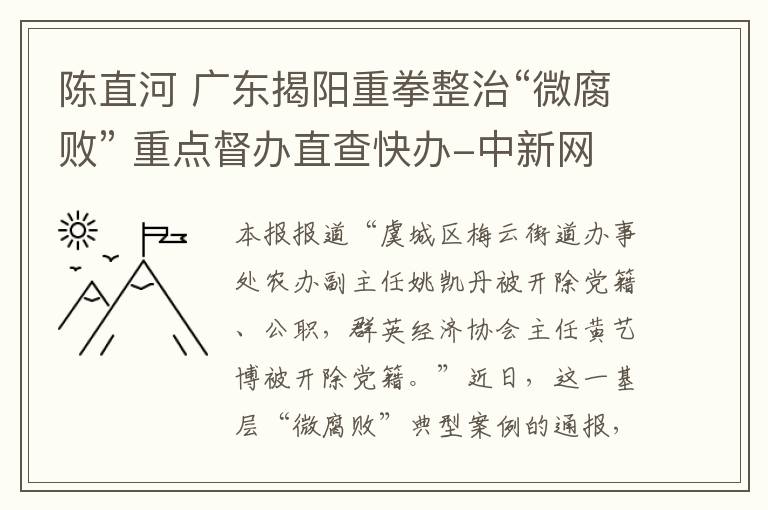 陳直河 廣東揭陽(yáng)重拳整治“微腐敗” 重點(diǎn)督辦直查快辦-中新網(wǎng)