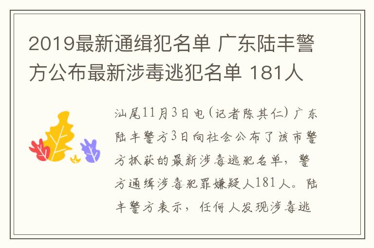 2019最新通緝犯名單 廣東陸豐警方公布最新涉毒逃犯名單 181人被通緝