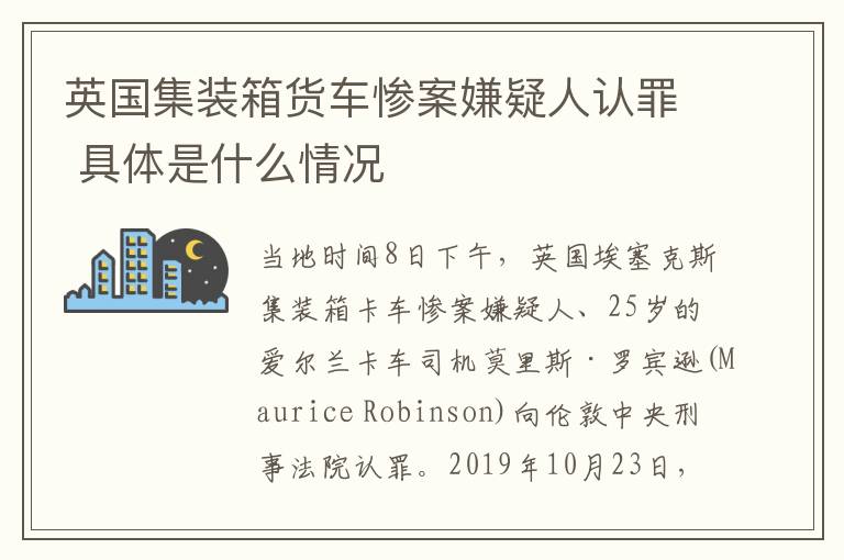 英國(guó)集裝箱貨車慘案嫌疑人認(rèn)罪 具體是什么情況