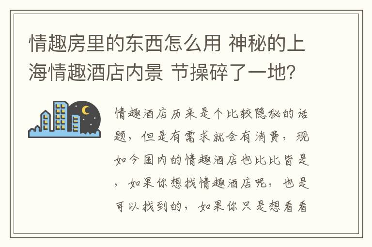 情趣房里的東西怎么用 神秘的上海情趣酒店內(nèi)景 節(jié)操碎了一地？（組圖）