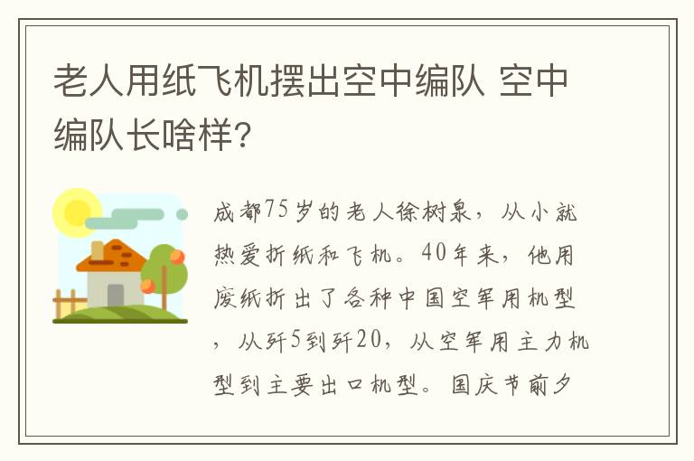 老人用紙飛機擺出空中編隊 空中編隊長啥樣?