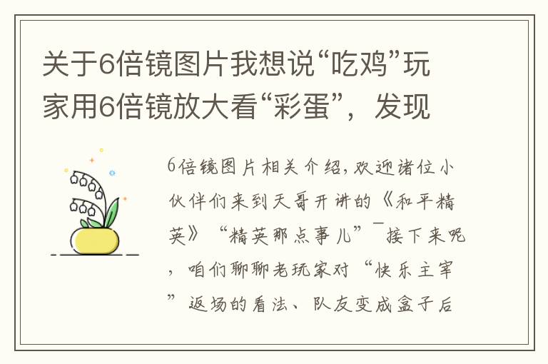 關(guān)于6倍鏡圖片我想說“吃雞”玩家用6倍鏡放大看“彩蛋”，發(fā)現(xiàn)1套新衣服，光子真會藏