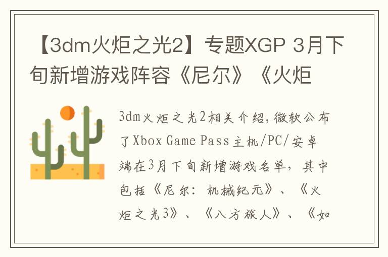 【3dm火炬之光2】專題XGP 3月下旬新增游戲陣容《尼爾》《火炬之光3》等