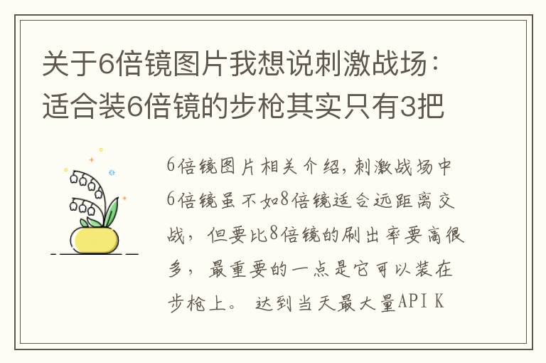 關(guān)于6倍鏡圖片我想說刺激戰(zhàn)場：適合裝6倍鏡的步槍其實(shí)只有3把，壓不住槍不是你的錯