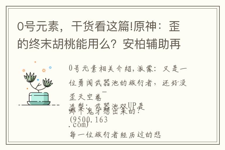 0號元素，干貨看這篇!原神：歪的終末胡桃能用么？安柏輔助再就業(yè)，全隊(duì)增加220精通