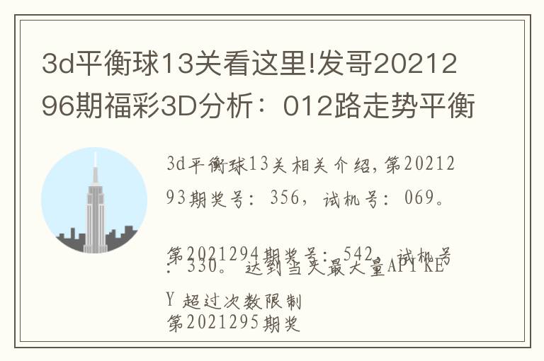 3d平衡球13關(guān)看這里!發(fā)哥2021296期福彩3D分析：012路走勢(shì)平衡，雙膽看好5、7