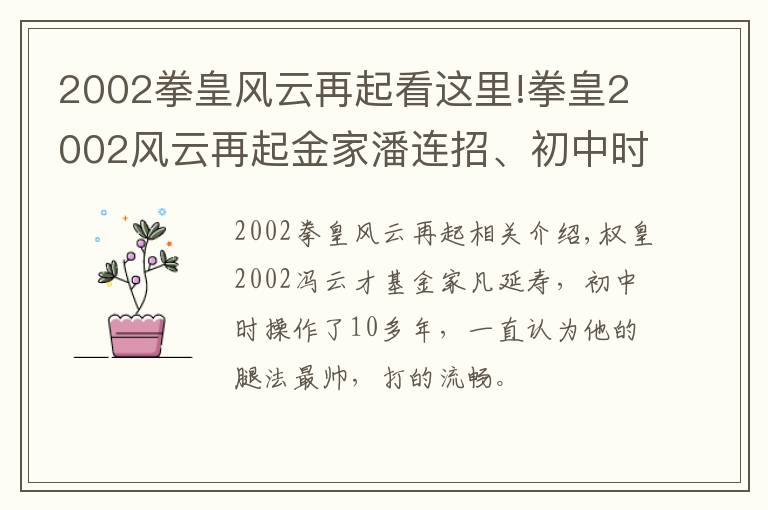 2002拳皇風云再起看這里!拳皇2002風云再起金家潘連招、初中時候的操作十多年了