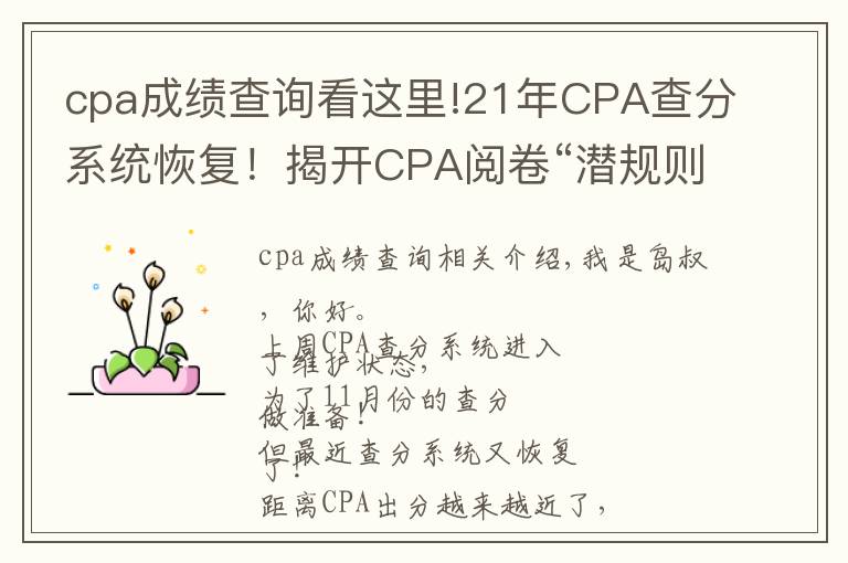 cpa成績查詢看這里!21年CPA查分系統(tǒng)恢復(fù)！揭開CPA閱卷“潛規(guī)則”