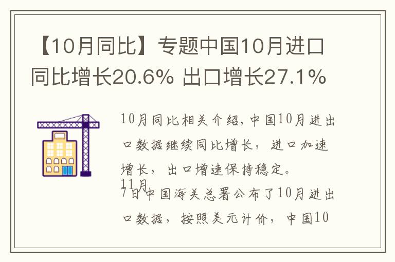 【10月同比】專題中國(guó)10月進(jìn)口同比增長(zhǎng)20.6% 出口增長(zhǎng)27.1%