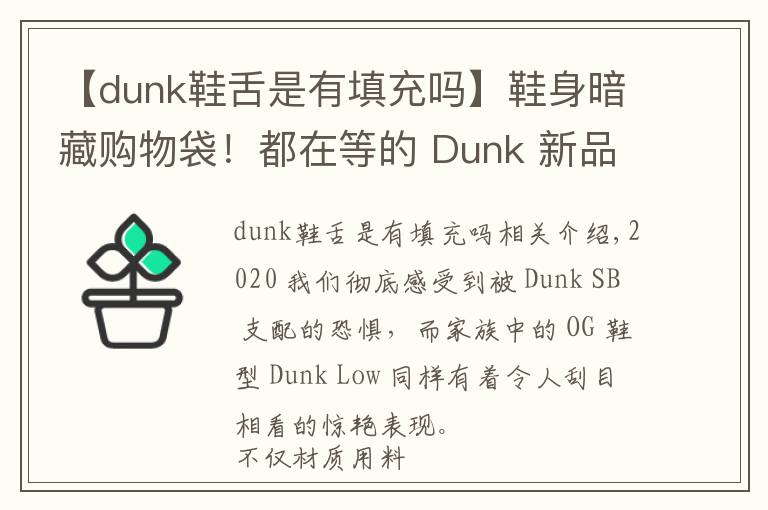 【dunk鞋舌是有填充嗎】鞋身暗藏購物袋！都在等的 Dunk 新品，發(fā)售信息有了