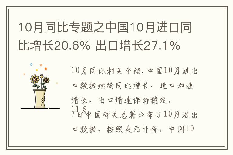 10月同比專題之中國(guó)10月進(jìn)口同比增長(zhǎng)20.6% 出口增長(zhǎng)27.1%