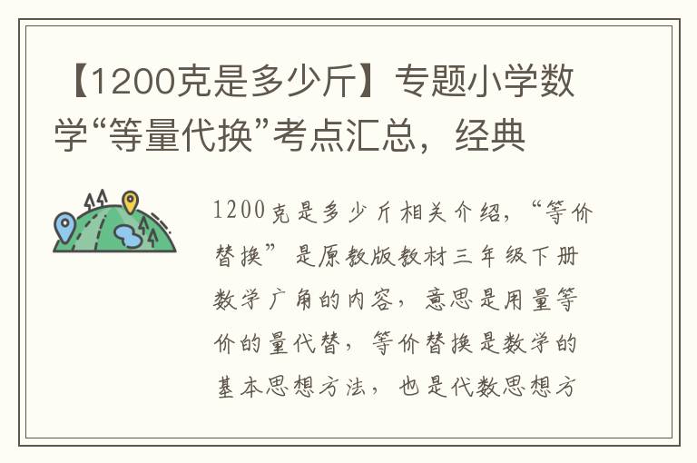 【1200克是多少斤】專題小學(xué)數(shù)學(xué)“等量代換”考點(diǎn)匯總，經(jīng)典例題+答案，拿去給孩子練手