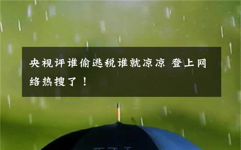 央視評(píng)誰(shuí)偷逃稅誰(shuí)就涼涼 登上網(wǎng)絡(luò)熱搜了！