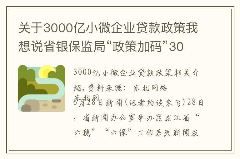 關于3000億小微企業(yè)貸款政策我想說省銀保監(jiān)局“政策加碼”3000戶中小微企業(yè)貸款本息延期