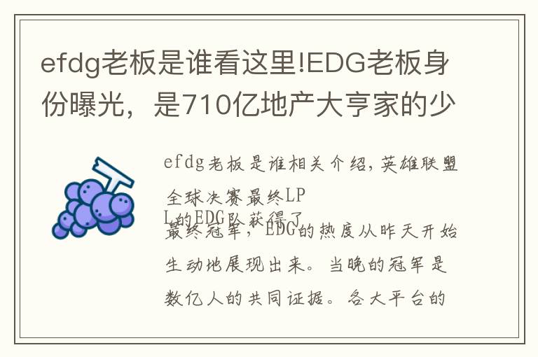 efdg老板是誰看這里!EDG老板身份曝光，是710億地產(chǎn)大亨家的少爺，贏了比賽直接送房子