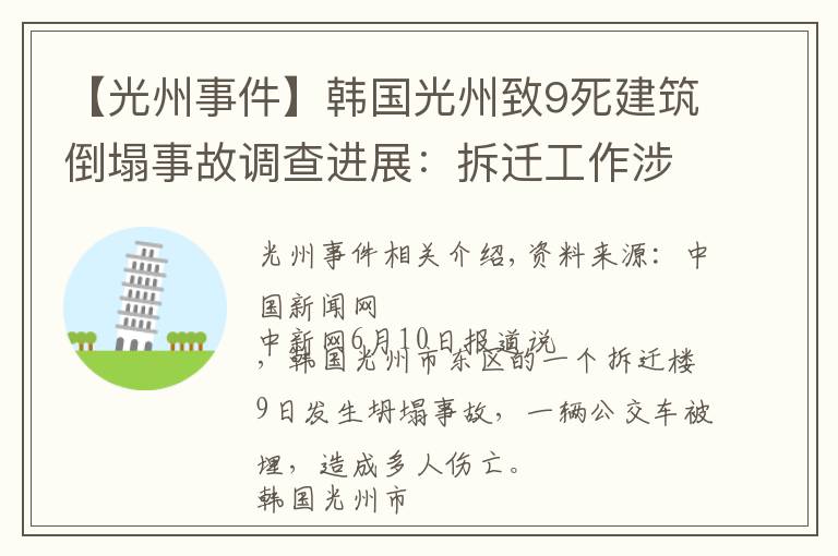 【光州事件】韓國光州致9死建筑倒塌事故調(diào)查進(jìn)展：拆遷工作涉違規(guī)操作