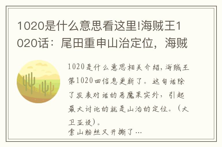 1020是什么意思看這里!海賊王1020話：尾田重申山治定位，海賊王的雙翼，粉絲卻不買賬