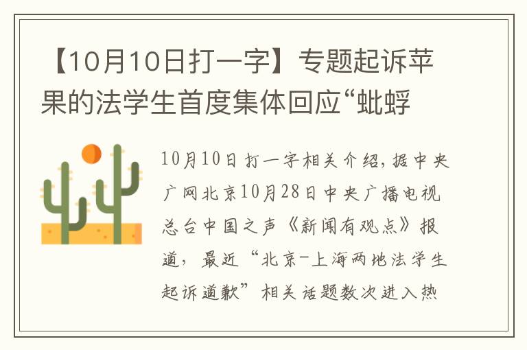 【10月10日打一字】專題起訴蘋果的法學生首度集體回應“蚍蜉”如何“撼大樹”？